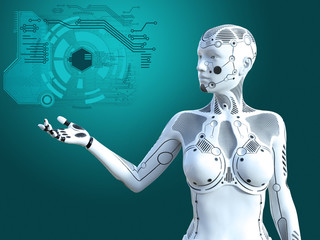 3D rendering of female robot digital concept.