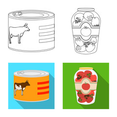 Isolated object of can and food symbol. Collection of can and package stock vector illustration.