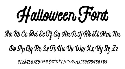 Halloween Font. Hand drawn typeface set isolated on white. Vector logo font. Typography alphabet for your designs: logo, typeface, card, wedding invitation.