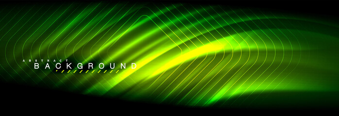 Neon glowing fluid wave lines, magic energy space light concept, abstract background wallpaper design