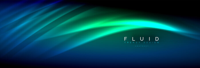 Neon glowing fluid wave lines, magic energy space light concept, abstract background wallpaper design
