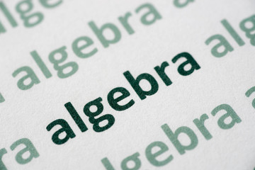 word algebra printed on paper macro