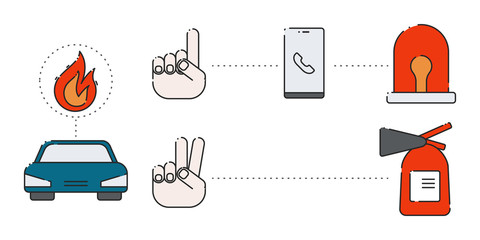 Car fire accident. Vector illustration. Insurance Infographics