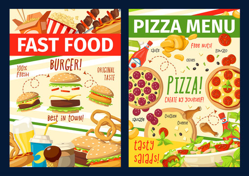 Vector fast food snacks and meals menu