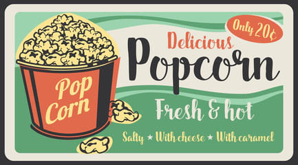 Popcorn fast food sweet snack, vector