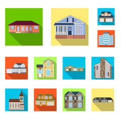 Isolated object of building and front sign. Collection of building and roof stock symbol for web.