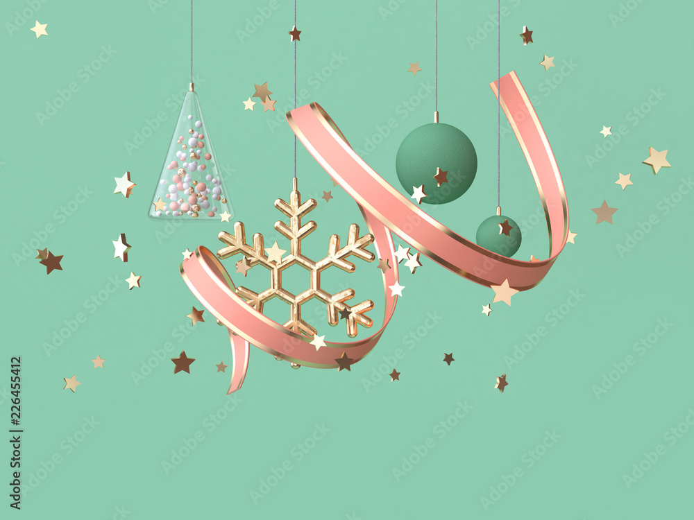 Poster abstract pink coil ribbon many object decoration floating christmas concept 3d rendering
