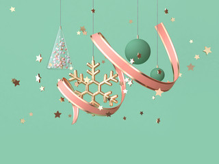 abstract pink coil ribbon many object decoration floating christmas concept 3d rendering