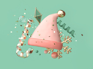abstract pink hat many object decoration floating christmas concept 3d rendering