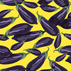 hand drawn seamless pattern of juicy eggplant futuristic color.