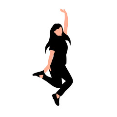vector, on white background, silhouette girl jumping