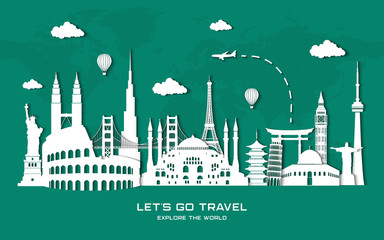 World famous landmark in paper style
