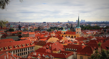 Fototapeta premium Panorama of red roofs skyline of Prague city Czech republic