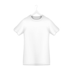 Male T-shirt template on the hanger. Illustration isolated on background. Graphic concept for your design