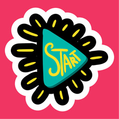 Stylish colorful cartoon sticker with start button
