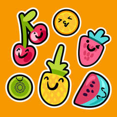 Tasty sweet fruits and berries set with emoji