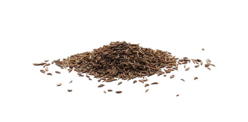 Fototapeta premium Pile of cumin, caraway seeds isolated on white background
