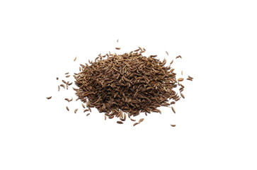 Pile of cumin, caraway seeds isolated on white background