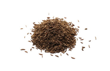 Pile of cumin, caraway seeds isolated on white background
