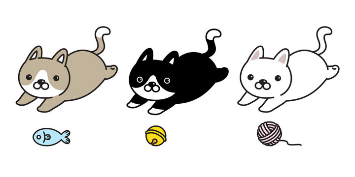 cat vector icon logo kitten calico character cartoon illustration yarn ball fish bell clip art