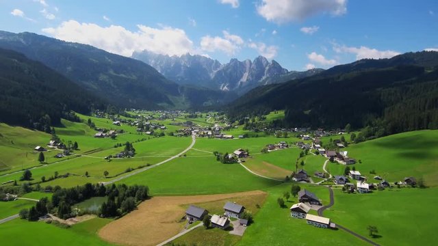 Aeiral view at villages Gosau, Mittertal and Hintertal (Upper Austria)