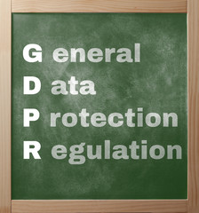 Fototapeta premium General Data Protectioin Regulation text on school greenboard in wooden frame.
