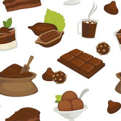 Chocolate products, beans and powder in bags vector
