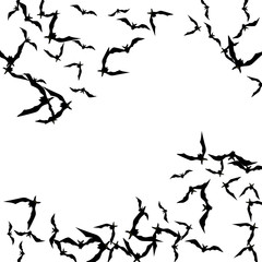 Halloween background with black bats on white. Halloween party card background template. black flying bats.