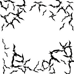 Halloween background with black bats on white. Halloween party card background template. black flying bats.