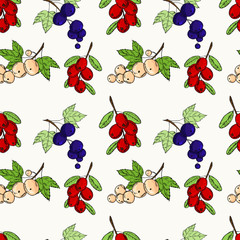 Berries seamless pattern. Bright cartoon illustration for children's greeting card design, menu, fabric and wallpaper.