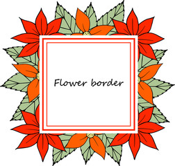 Flower vector drawing frame. Isolated template. Hand drawn floral wedding invitation, label template, anniversary card.