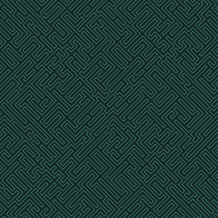 Labyrinth background. Geometric irregular backdrop. Abstract turquoise seamless line maze pattern.