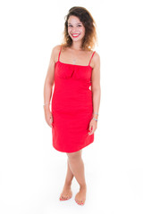 cute young woman in red dress full length