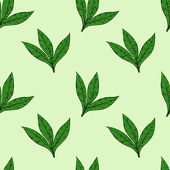 Leaves seamless pattern. hand drawn illustration. Bright cartoon illustration for card design, fabric and wallpaper.