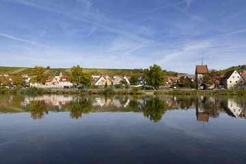 scenic historic village of Frickenhausen at river Main