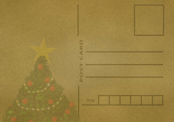 High resolution antique vintage old blank post card illustration with decorated Christmas Tree lights and star merry Christmas New year greeting card	