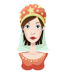 Magic character. Portrait. Princess in turban. Vector. 