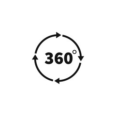360 degree views of vector circle icons isolated from the background. Signs with arrows to indicate the rotation or panoramas to 360 degrees. Vector illustration isolated on white background.