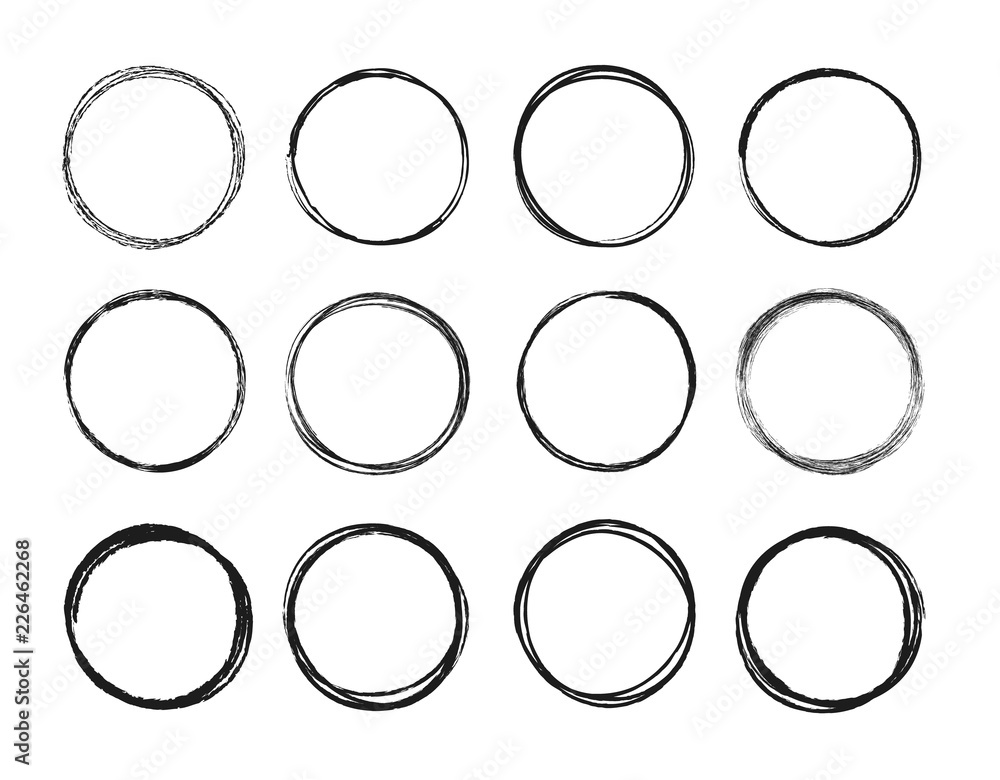 Poster set hand drawn circle line sketch set. circular scribble doodle round circles for message note mark 