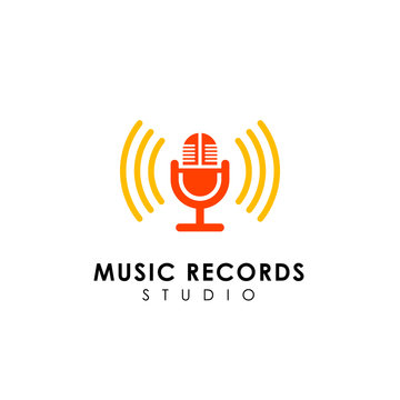 music records logo design template. microphone icon symbol design