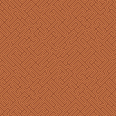 Labyrinth background. Geometric irregular backdrop. Abstract orange seamless line maze pattern. 