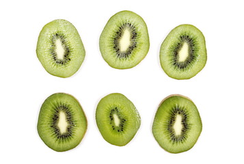 Fototapeta premium Kiwi fruit slices, set and collection isolated on white background, top view