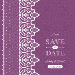 Wedding card or invitation template with a filigree lace floral pattern