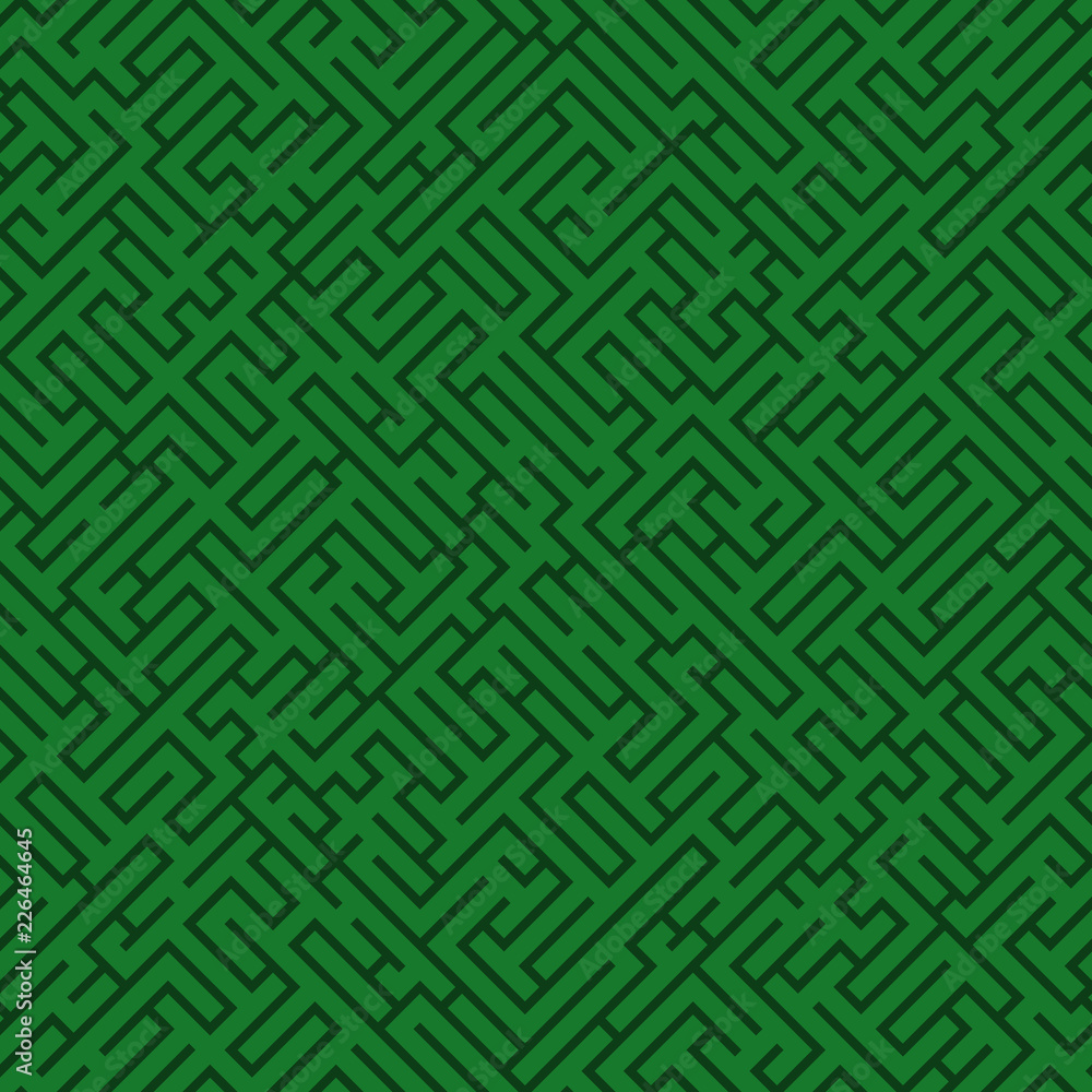 Poster labyrinth background. geometric irregular backdrop. abstract green seamless line maze pattern.