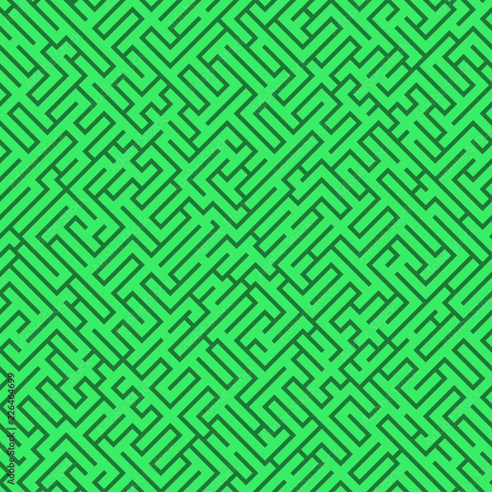 Poster labyrinth background. geometric irregular backdrop. abstract green seamless line maze pattern.