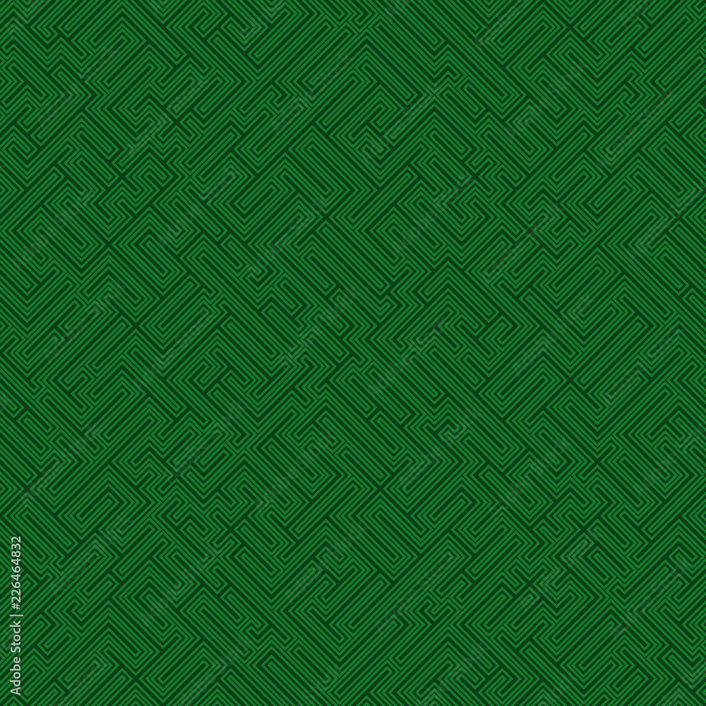 Poster labyrinth background. geometric irregular backdrop. abstract green seamless line maze pattern.