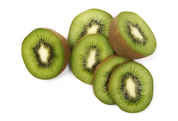 Kiwi fruit slices isolated on white background, top view