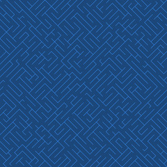 Labyrinth background. Geometric irregular backdrop. Abstract blue seamless line maze pattern. 