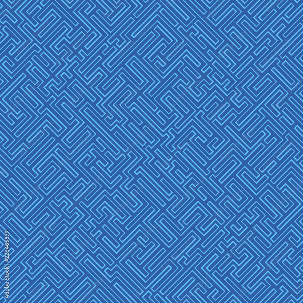 Poster labyrinth background. geometric irregular backdrop. abstract blue seamless line maze pattern.