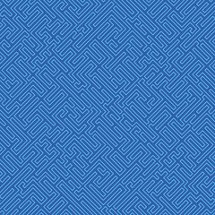Labyrinth background. Geometric irregular backdrop. Abstract blue seamless line maze pattern. 